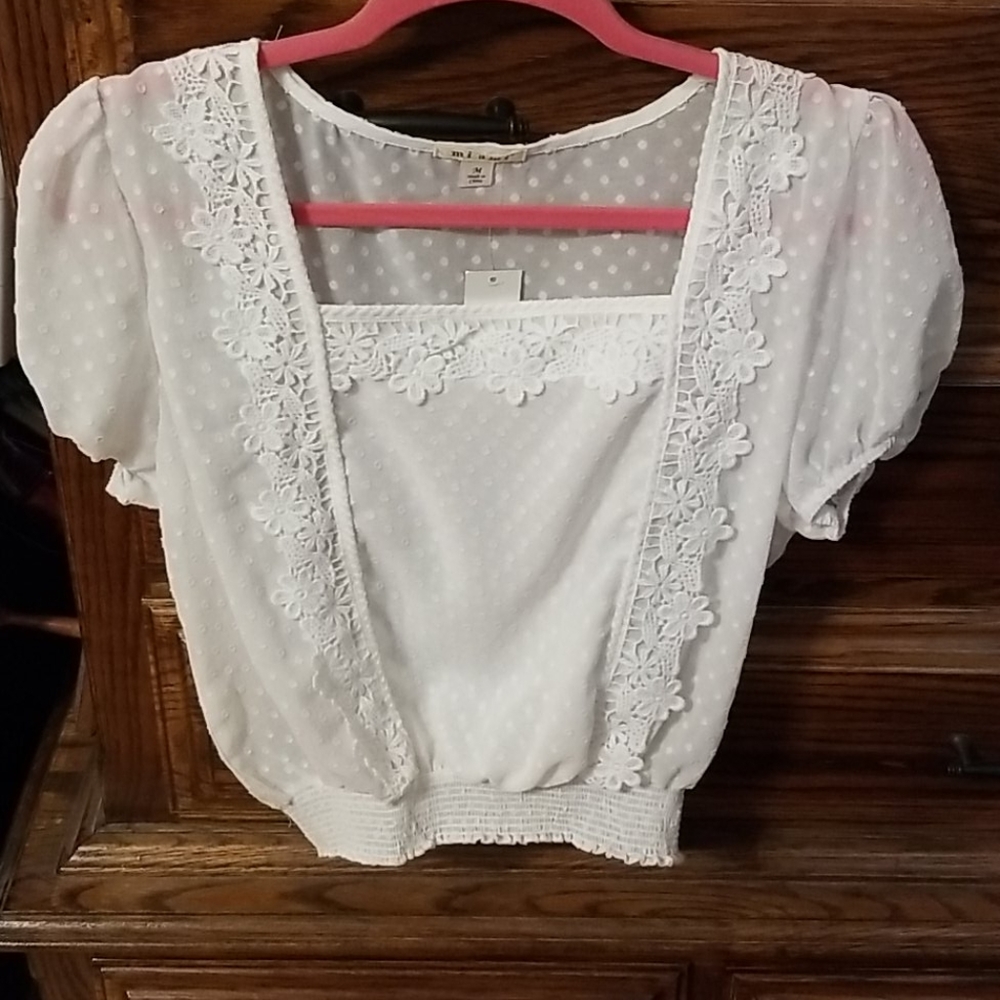 White Crop Peasant Top